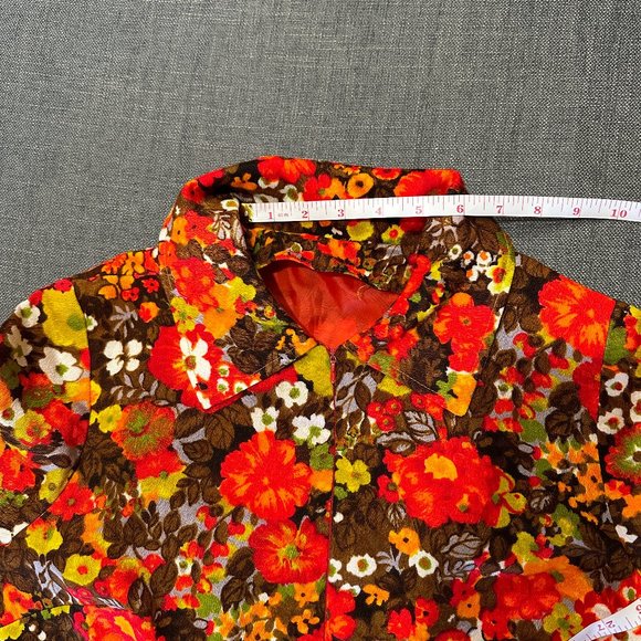 Groovy Floral Velveteen Bold Flower Power Print Lined Mini Dress Size Small - Picture 8 of 13